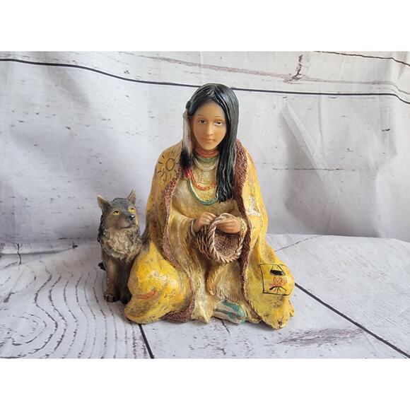 Vintage Native American Woman With Wolf Home Decor, Native American Art, 6” - Picture 2 of 9